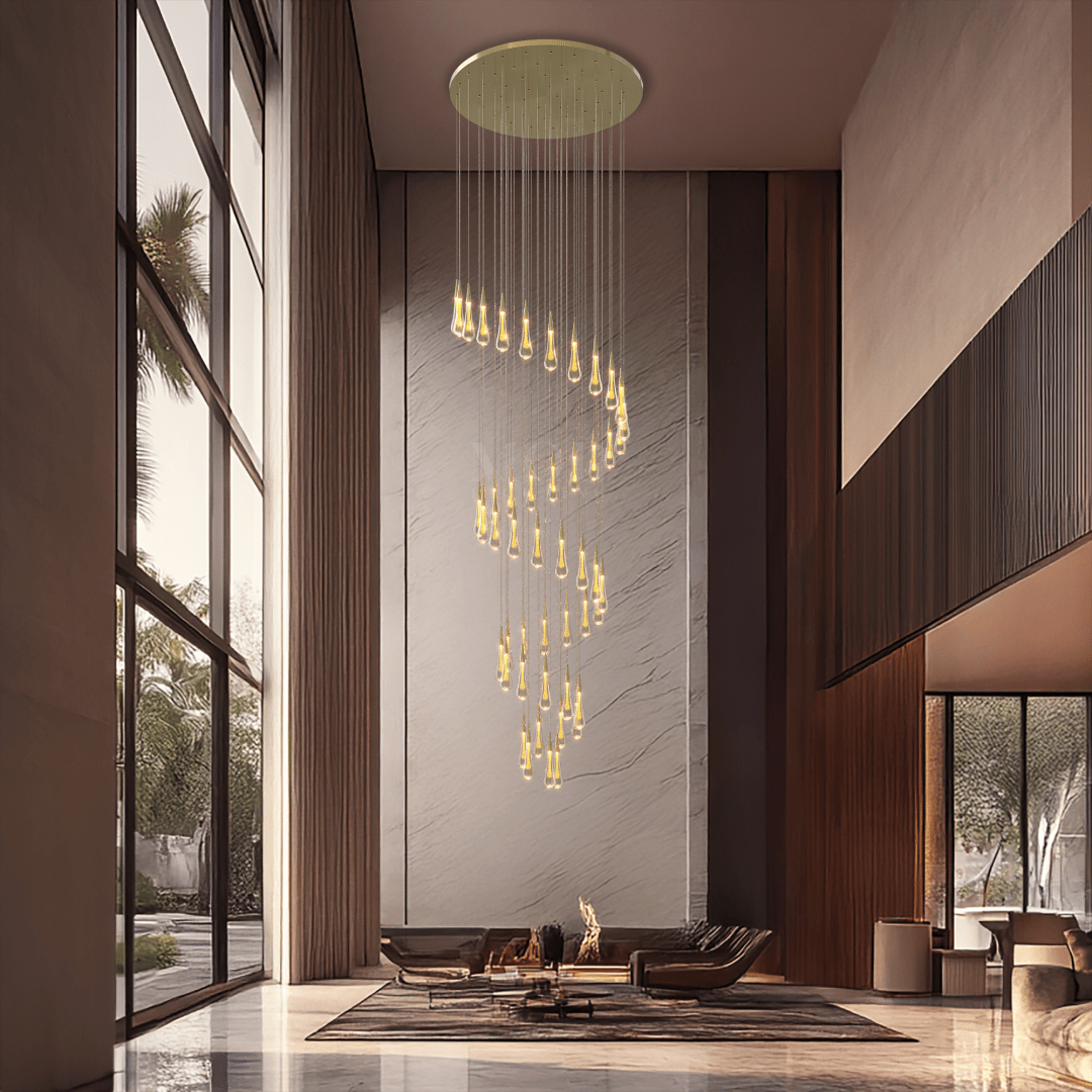 Crystal Droplets Chandelier – Modern Spiral Dimmable LED Lighting for Living Room, Dining & Entryway