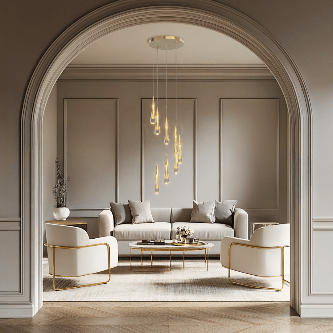 Crystal Droplets Chandelier – Modern Spiral Dimmable LED Lighting for Living Room, Dining & Entryway