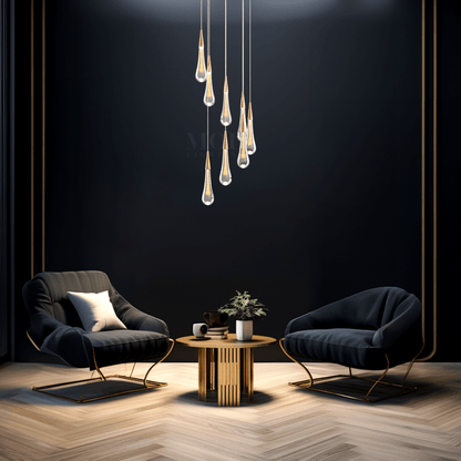 Modern Hanging Chandelier - Crystal Raindrop Spiral Light for High Ceilings & Contemporary Spaces | Smoked Glass Design