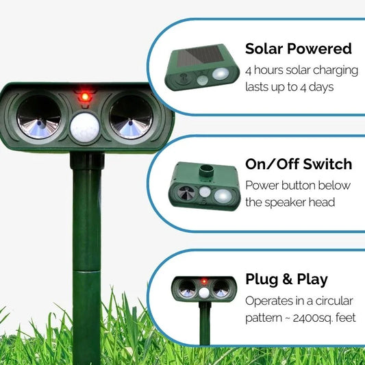 Solar Outdoor Ultrasonic Repeller for Garden Defense Squirrels