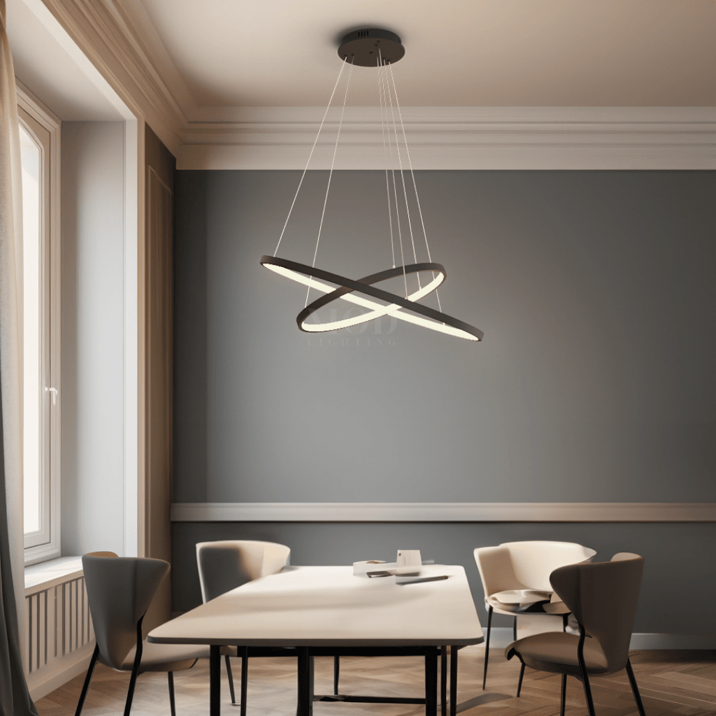 Modern Chandelier – Adjustable Ring Design with Customizable Straps, Elegant Metal & Glass Lighting Fixture for Living & Dining Rooms