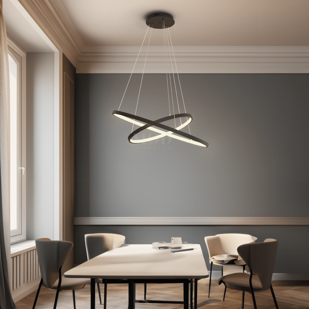 Modern Chandelier – Adjustable Ring Design with Customizable Straps, Elegant Metal & Glass Lighting Fixture for Living & Dining Rooms