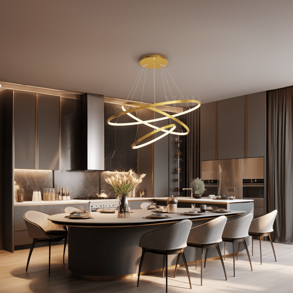 Modern Chandelier – Adjustable Ring Design with Customizable Straps, Elegant Metal & Glass Lighting Fixture for Living & Dining Rooms