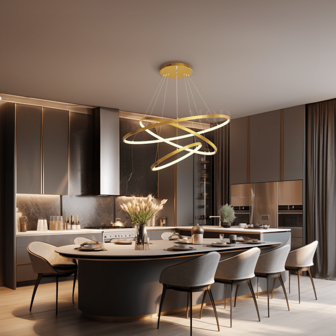 Modern Chandelier – Adjustable Ring Design with Customizable Straps, Elegant Metal & Glass Lighting Fixture for Living & Dining Rooms