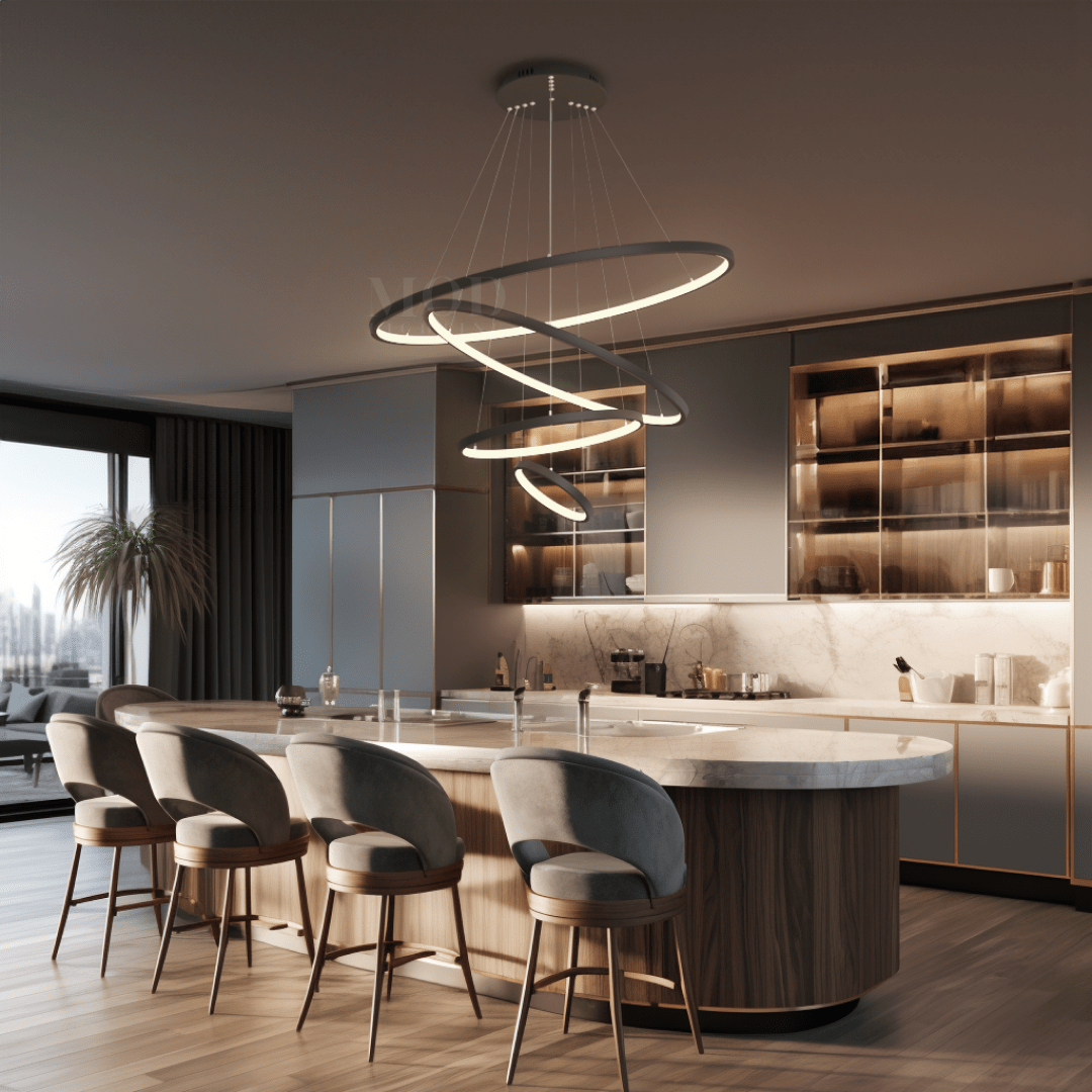 Modern Chandelier – Adjustable Ring Design with Customizable Straps, Elegant Metal & Glass Lighting Fixture for Living & Dining Rooms