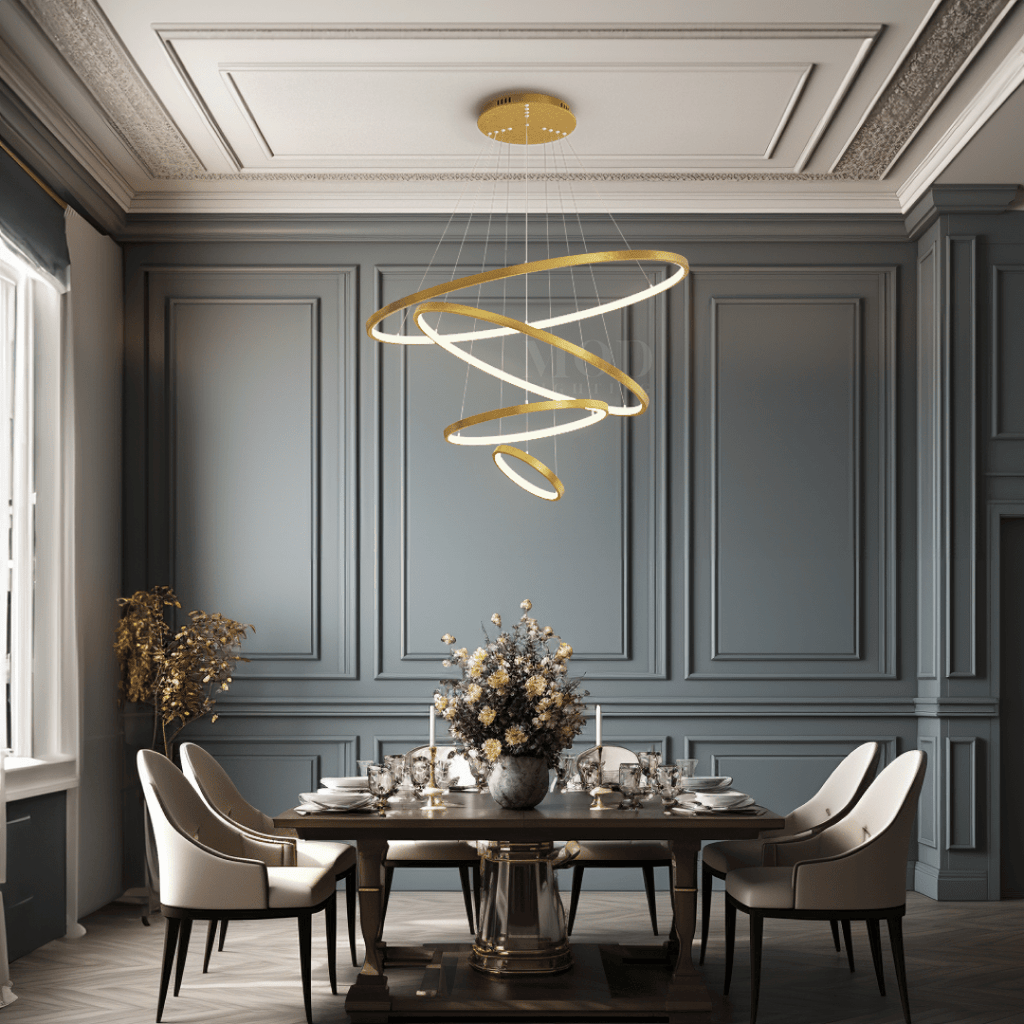 Modern Chandelier – Adjustable Ring Design with Customizable Straps, Elegant Metal & Glass Lighting Fixture for Living & Dining Rooms