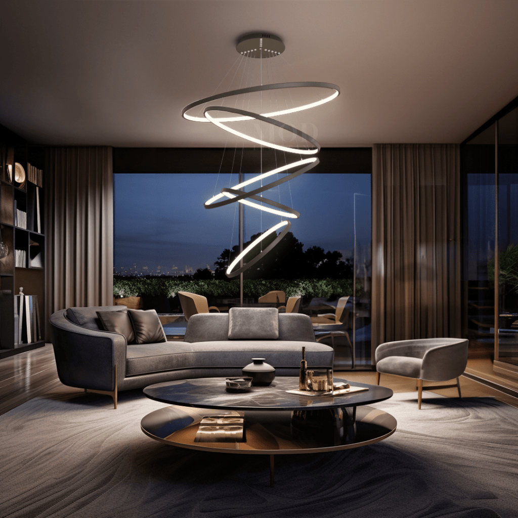 Modern Chandelier – Adjustable Ring Design with Customizable Straps, Elegant Metal & Glass Lighting Fixture for Living & Dining Rooms