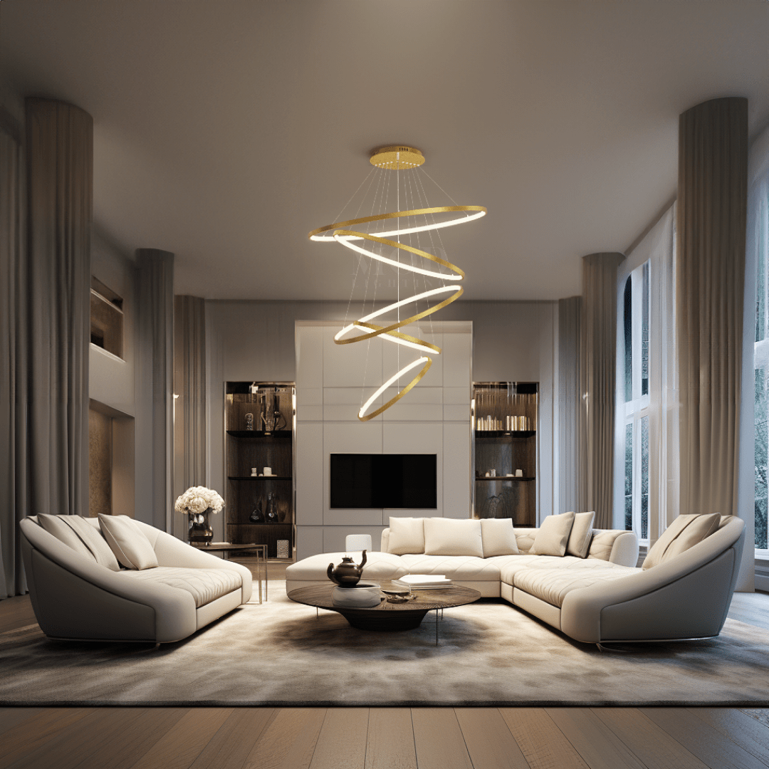 Modern Chandelier – Adjustable Ring Design with Customizable Straps, Elegant Metal & Glass Lighting Fixture for Living & Dining Rooms