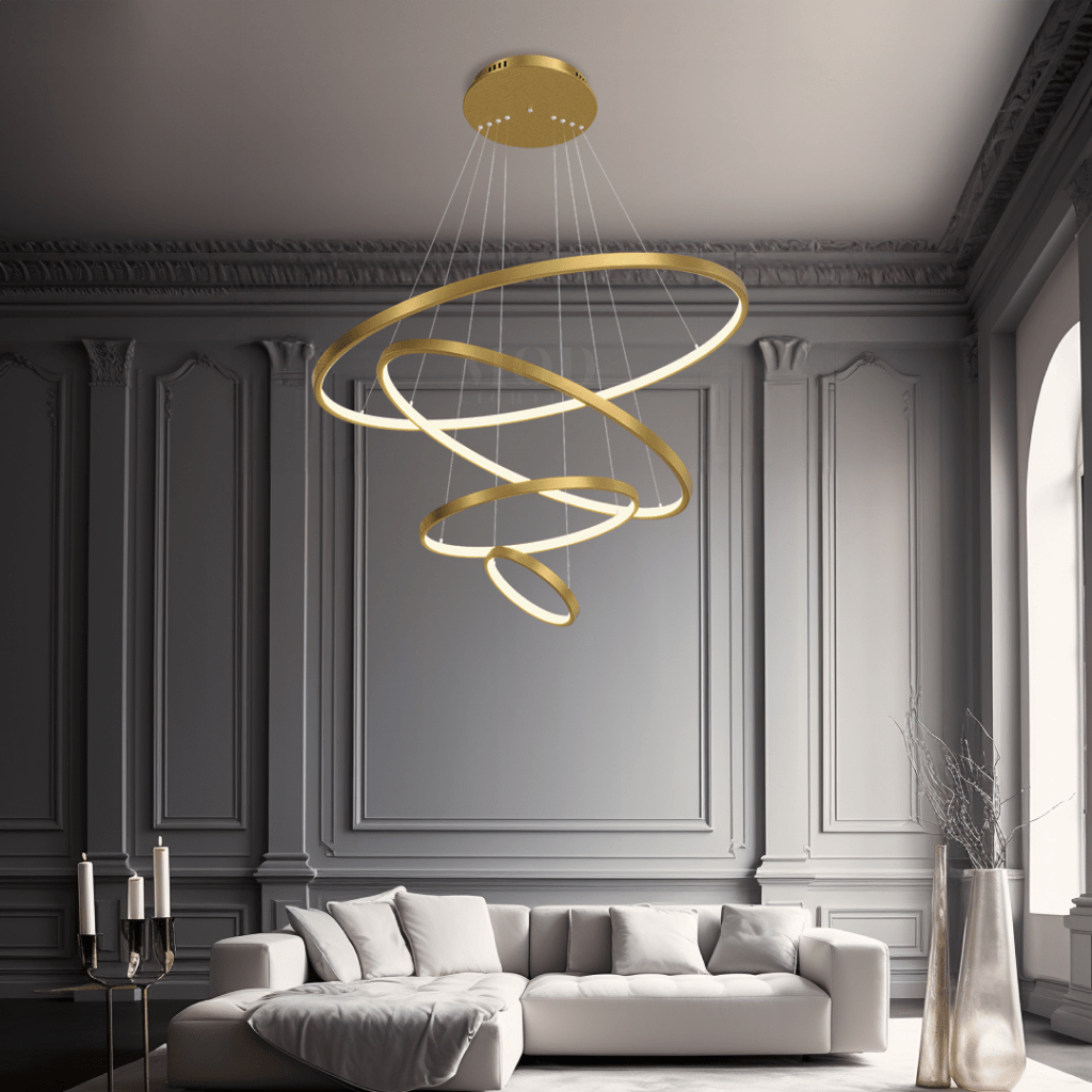 Modern Chandelier – Adjustable Ring Design with Customizable Straps, Elegant Metal & Glass Lighting Fixture for Living & Dining Rooms