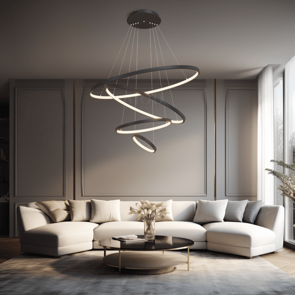 Modern Chandelier – Adjustable Ring Design with Customizable Straps, Elegant Metal & Glass Lighting Fixture for Living & Dining Rooms