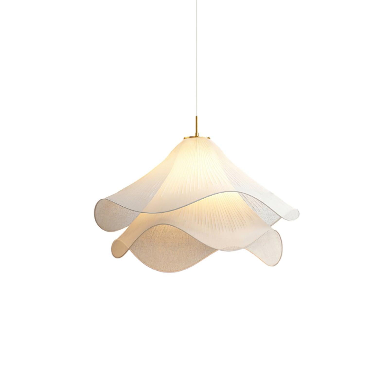 Ethereal Bloom Plug-in Pendant Light | White Fabric Shade, Gold Hardware & Ideal for Dining Rooms and Living Spaces