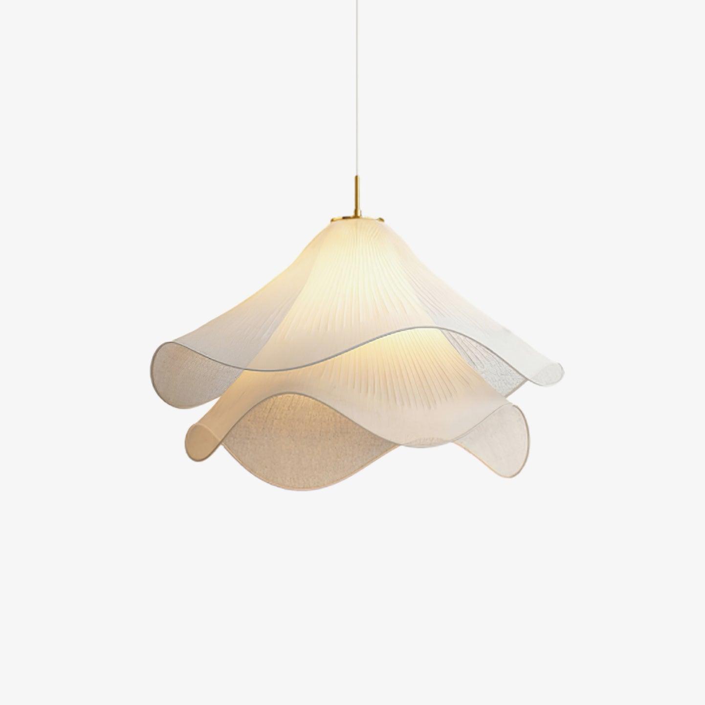Ethereal Bloom Plug-in Pendant Light | White Fabric Shade, Gold Hardware & Ideal for Dining Rooms and Living Spaces
