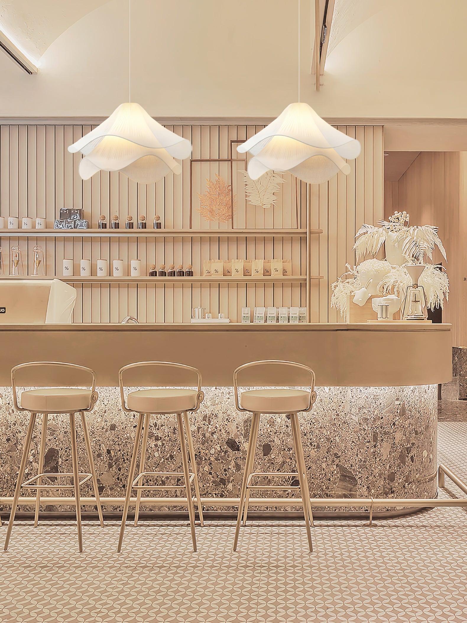 Ethereal Bloom Plug-in Pendant Light | White Fabric Shade, Gold Hardware & Ideal for Dining Rooms and Living Spaces