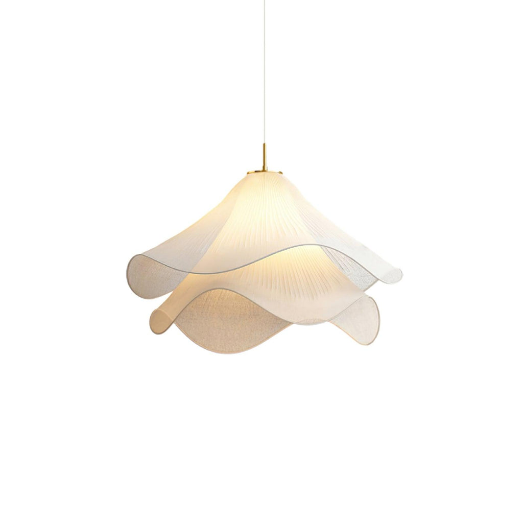 Ethereal Bloom Plug-in Pendant Light | White Fabric Shade, Gold Hardware & Ideal for Dining Rooms and Living Spaces