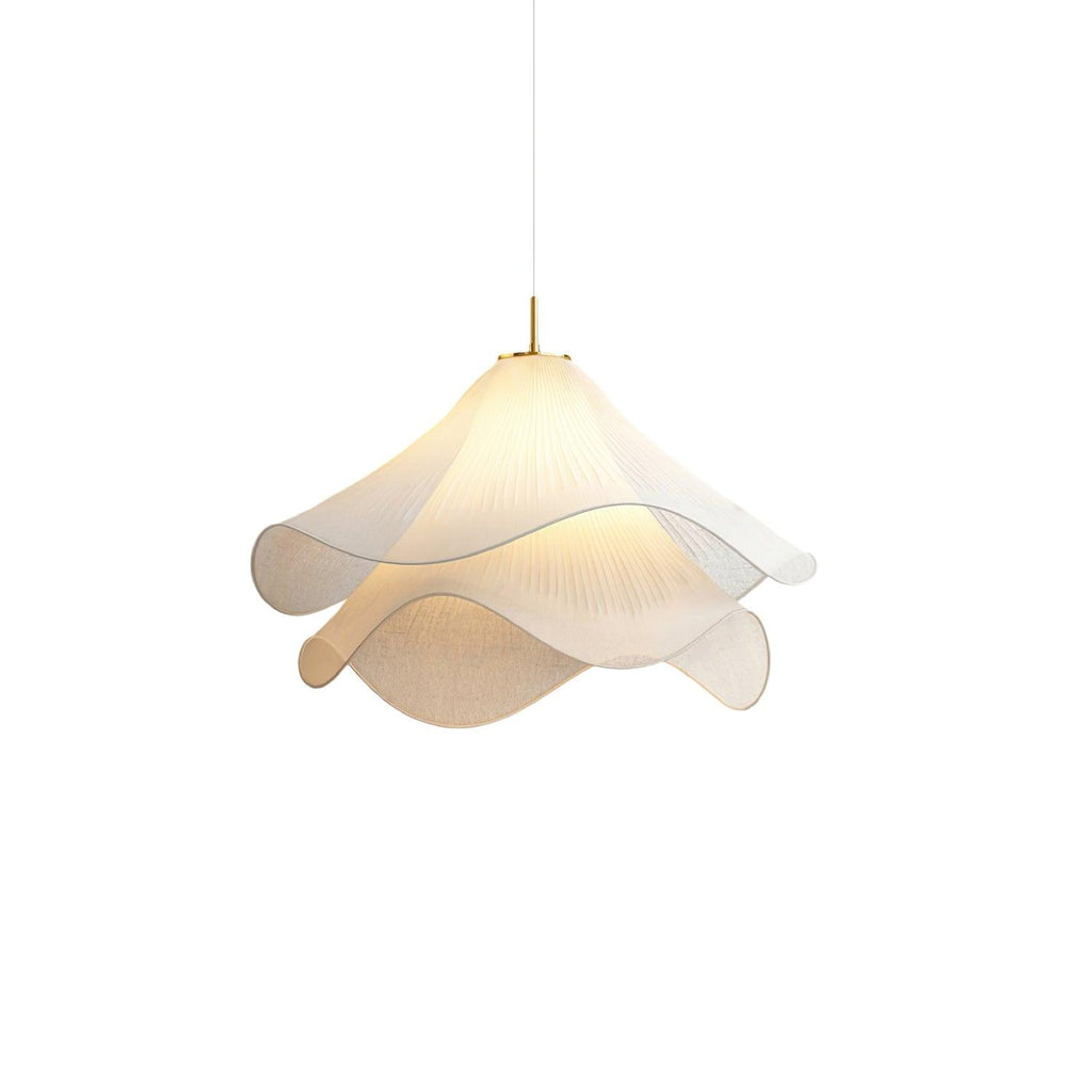 Ethereal Bloom Plug-in Pendant Light | White Fabric Shade, Gold Hardware & Ideal for Dining Rooms and Living Spaces
