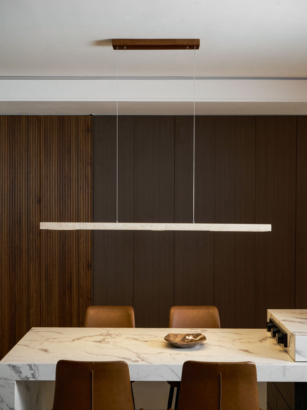 Linear Travertine Pendant Lamp | Dimmable, Adjustable Height & Ideal for Modern Kitchens and Workspaces