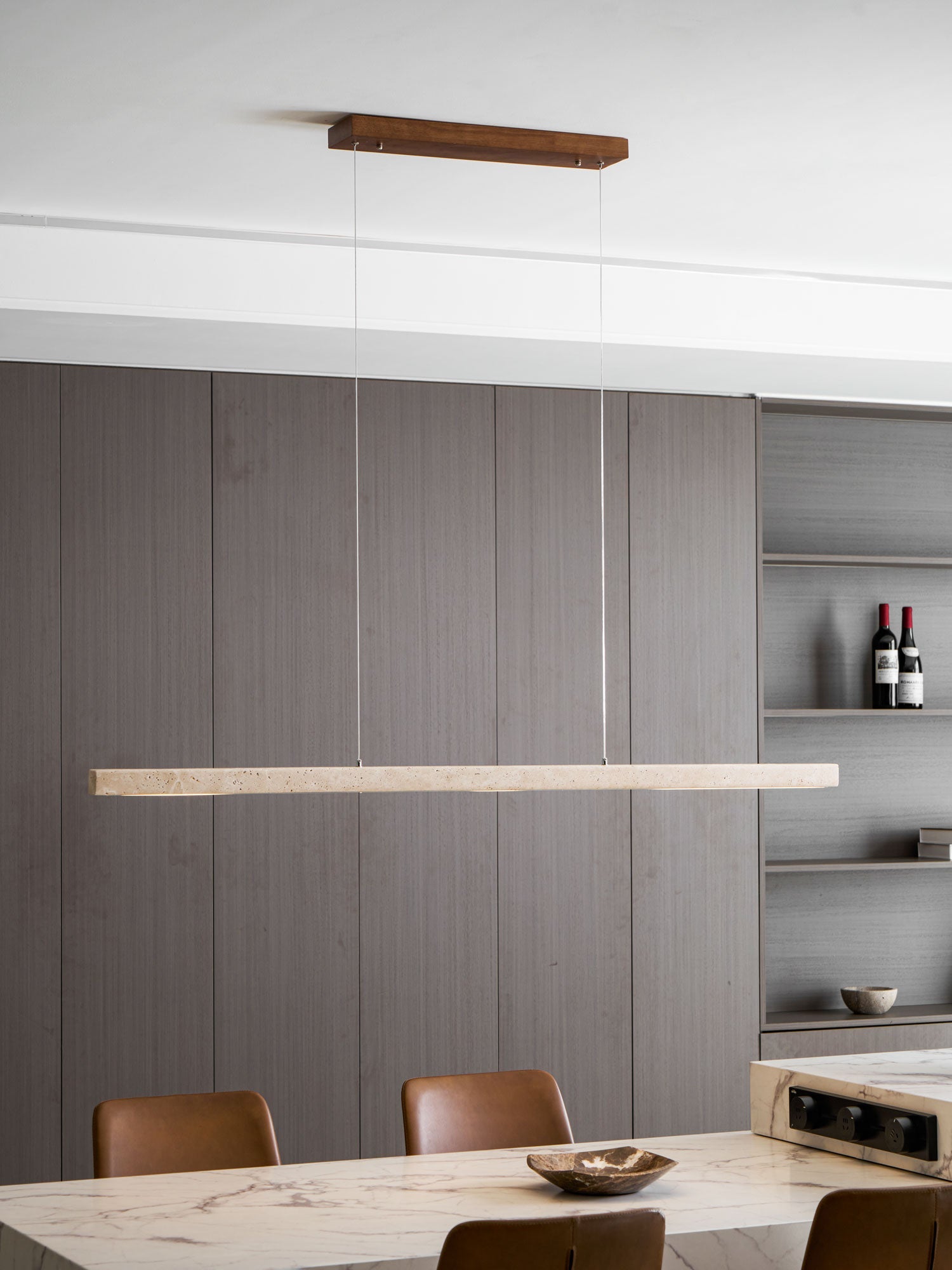 Linear Travertine Pendant Lamp | Dimmable, Adjustable Height & Ideal for Modern Kitchens and Workspaces