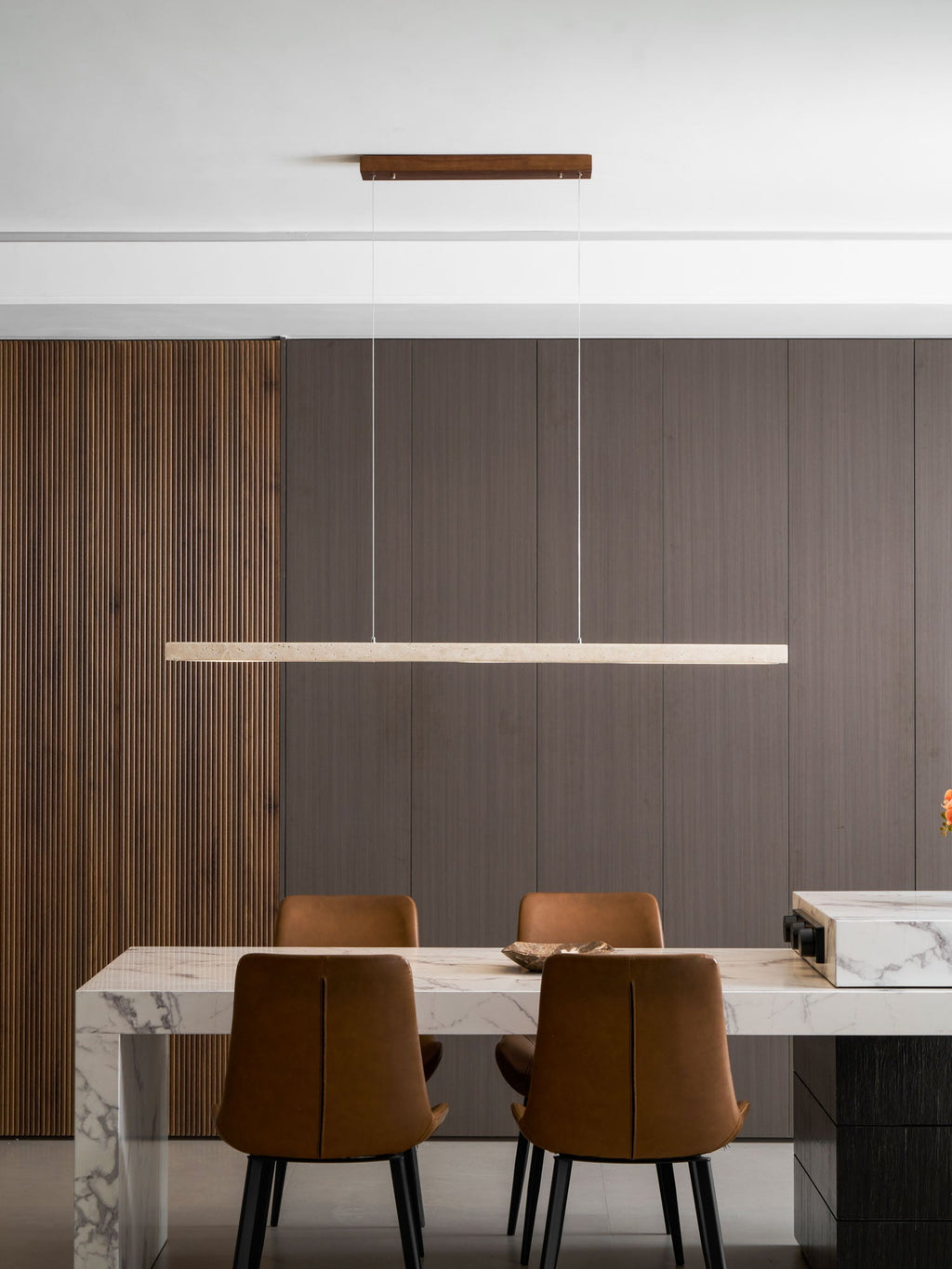 Linear Travertine Pendant Lamp | Dimmable, Adjustable Height & Ideal for Modern Kitchens and Workspaces