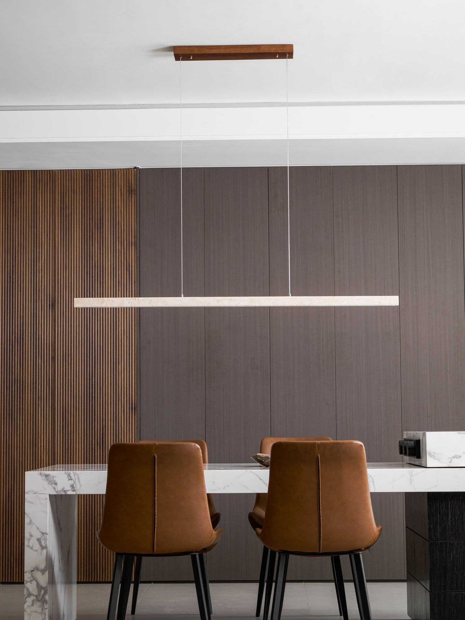 Linear Travertine Pendant Lamp | Dimmable, Adjustable Height & Ideal for Modern Kitchens and Workspaces