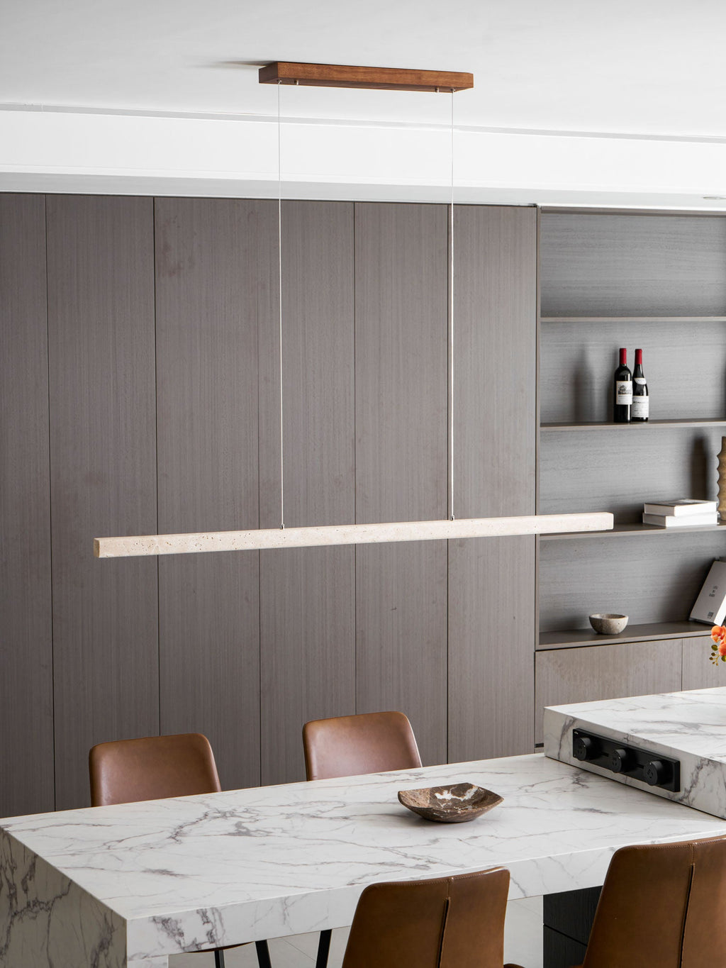 Linear Travertine Pendant Lamp | Dimmable, Adjustable Height & Ideal for Modern Kitchens and Workspaces