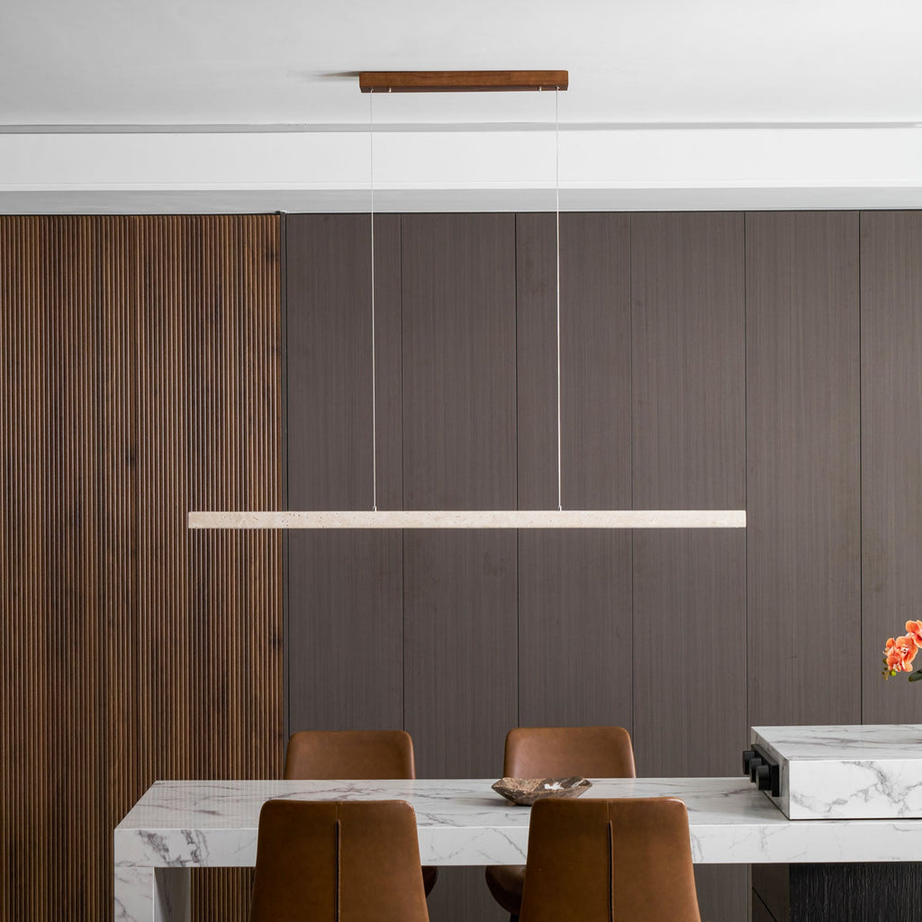 Linear Travertine Pendant Lamp | Dimmable, Adjustable Height & Ideal for Modern Kitchens and Workspaces