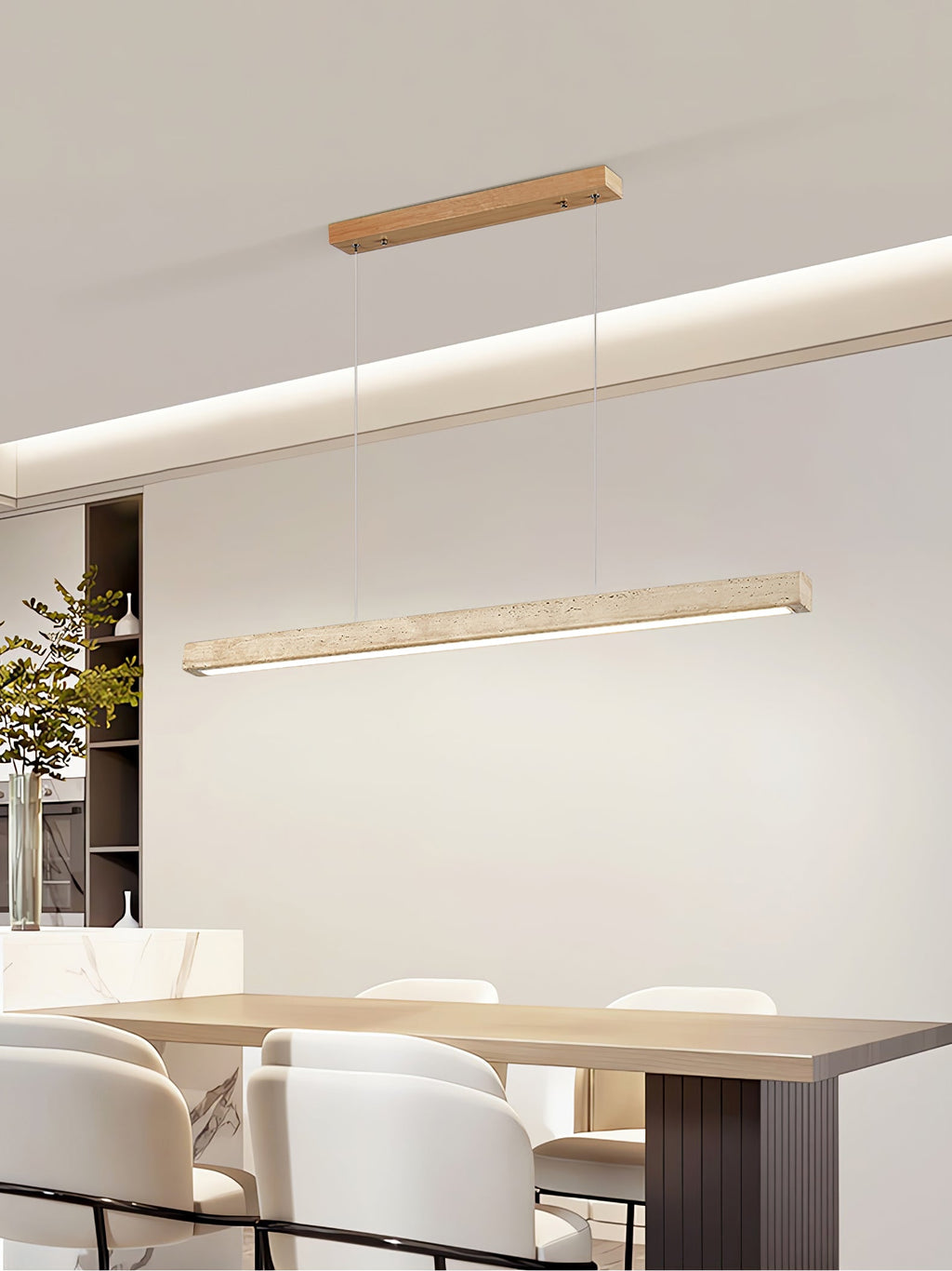 Linear Travertine Pendant Lamp | Dimmable, Adjustable Height & Ideal for Modern Kitchens and Workspaces