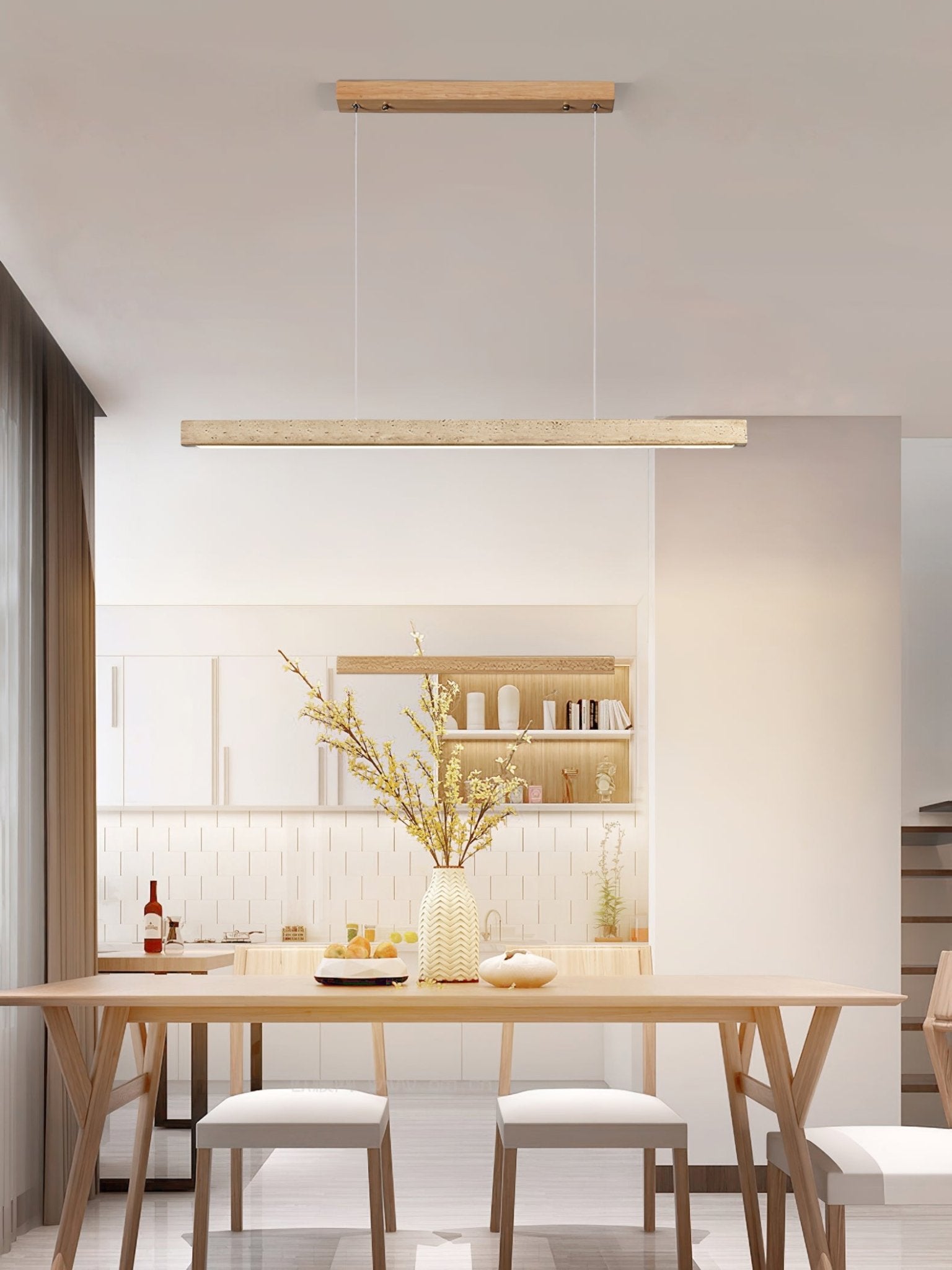 Linear Travertine Pendant Lamp | Dimmable, Adjustable Height & Ideal for Modern Kitchens and Workspaces