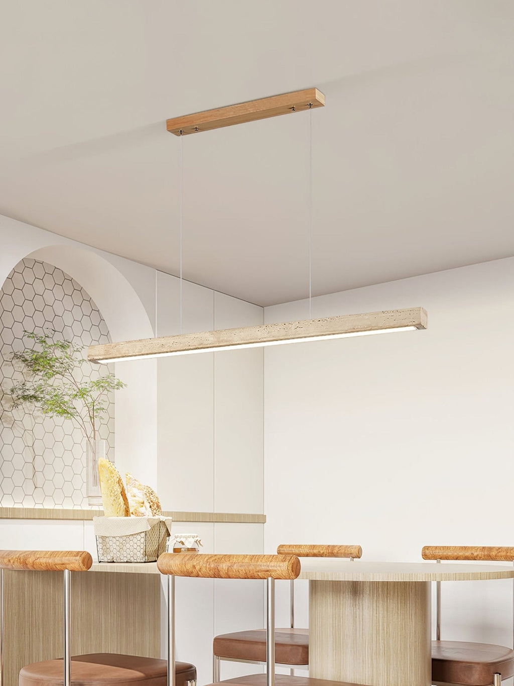 Linear Travertine Pendant Lamp | Dimmable, Adjustable Height & Ideal for Modern Kitchens and Workspaces