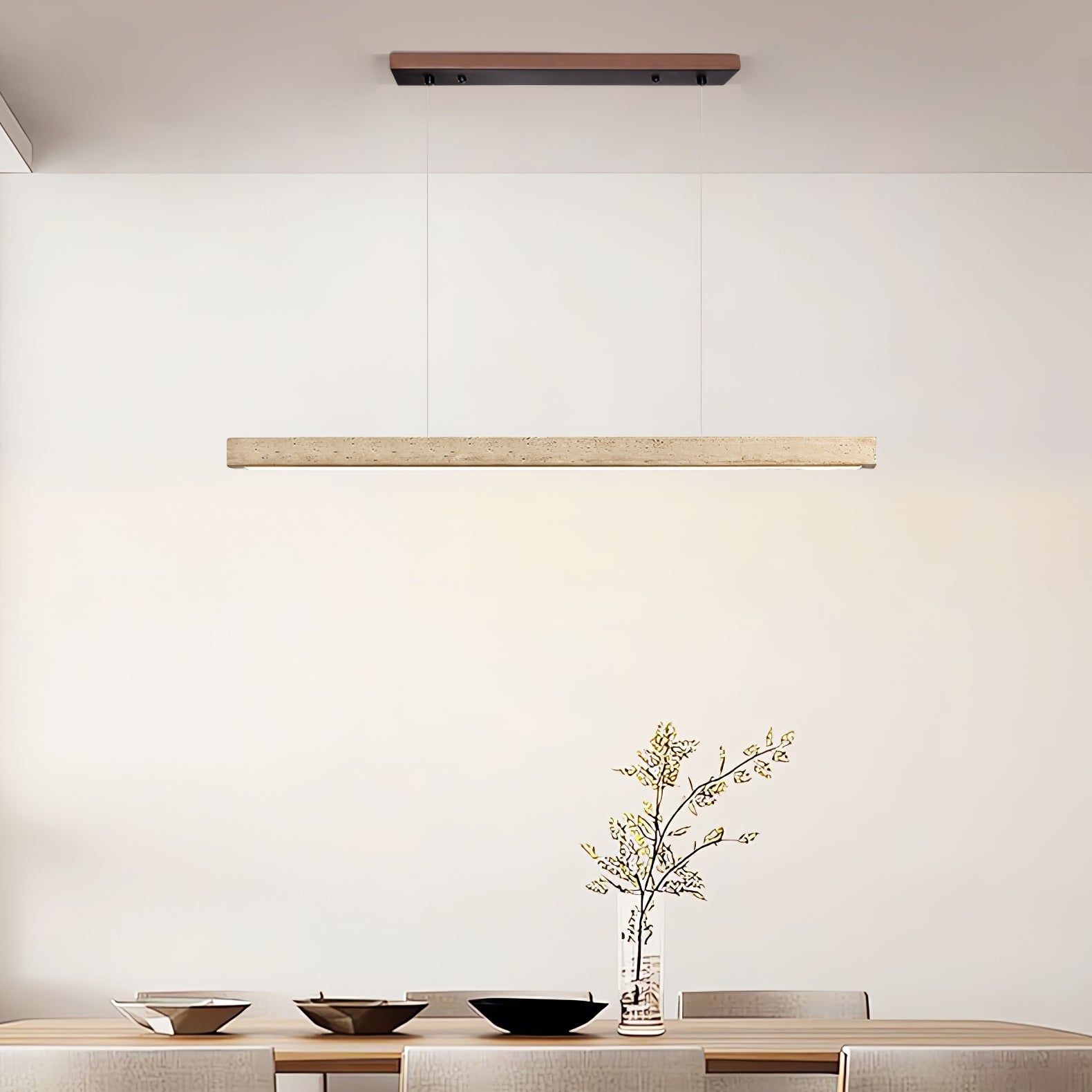 Linear Travertine Pendant Lamp | Dimmable, Adjustable Height & Ideal for Modern Kitchens and Workspaces