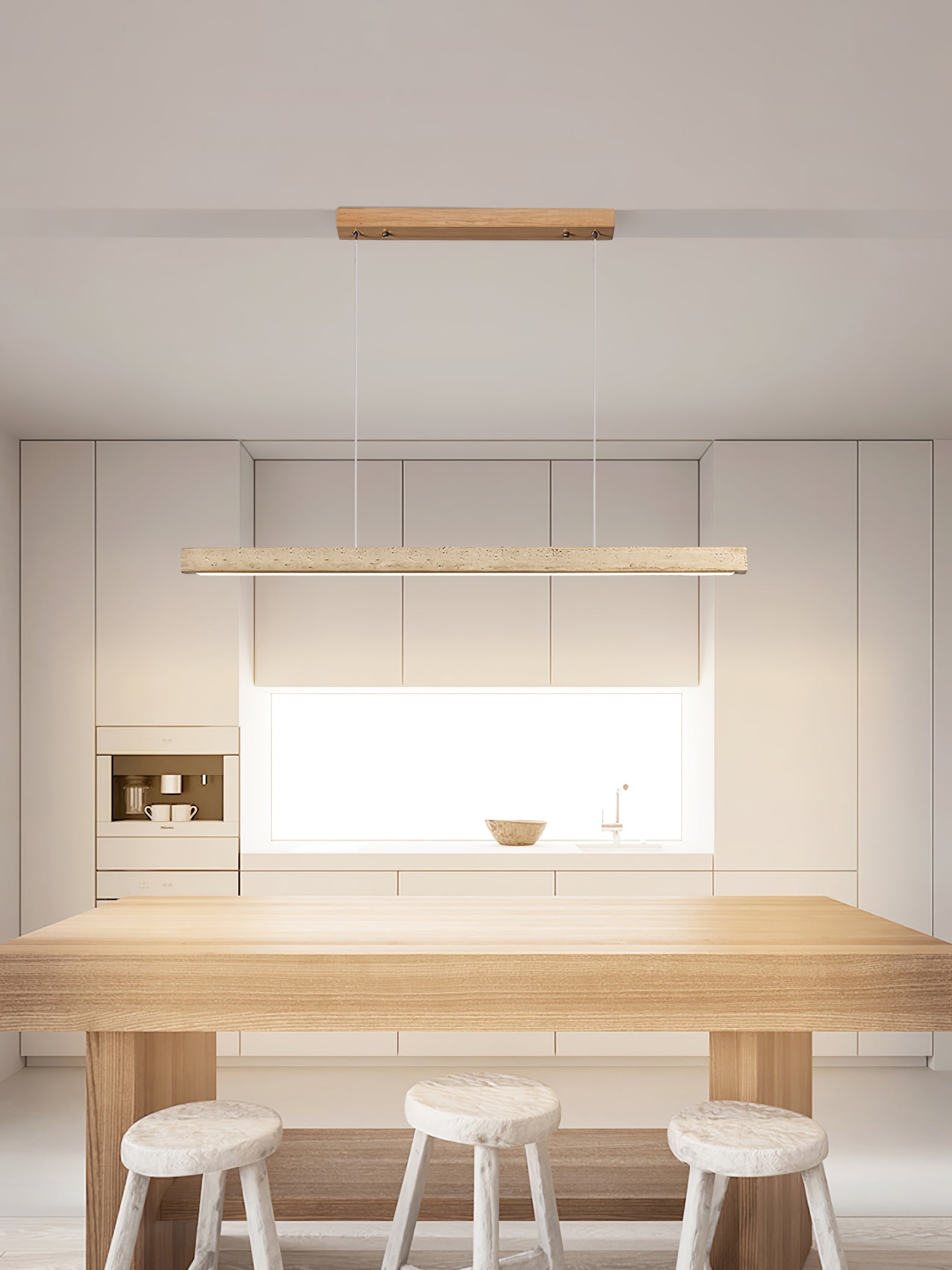 Linear Travertine Pendant Lamp | Dimmable, Adjustable Height & Ideal for Modern Kitchens and Workspaces
