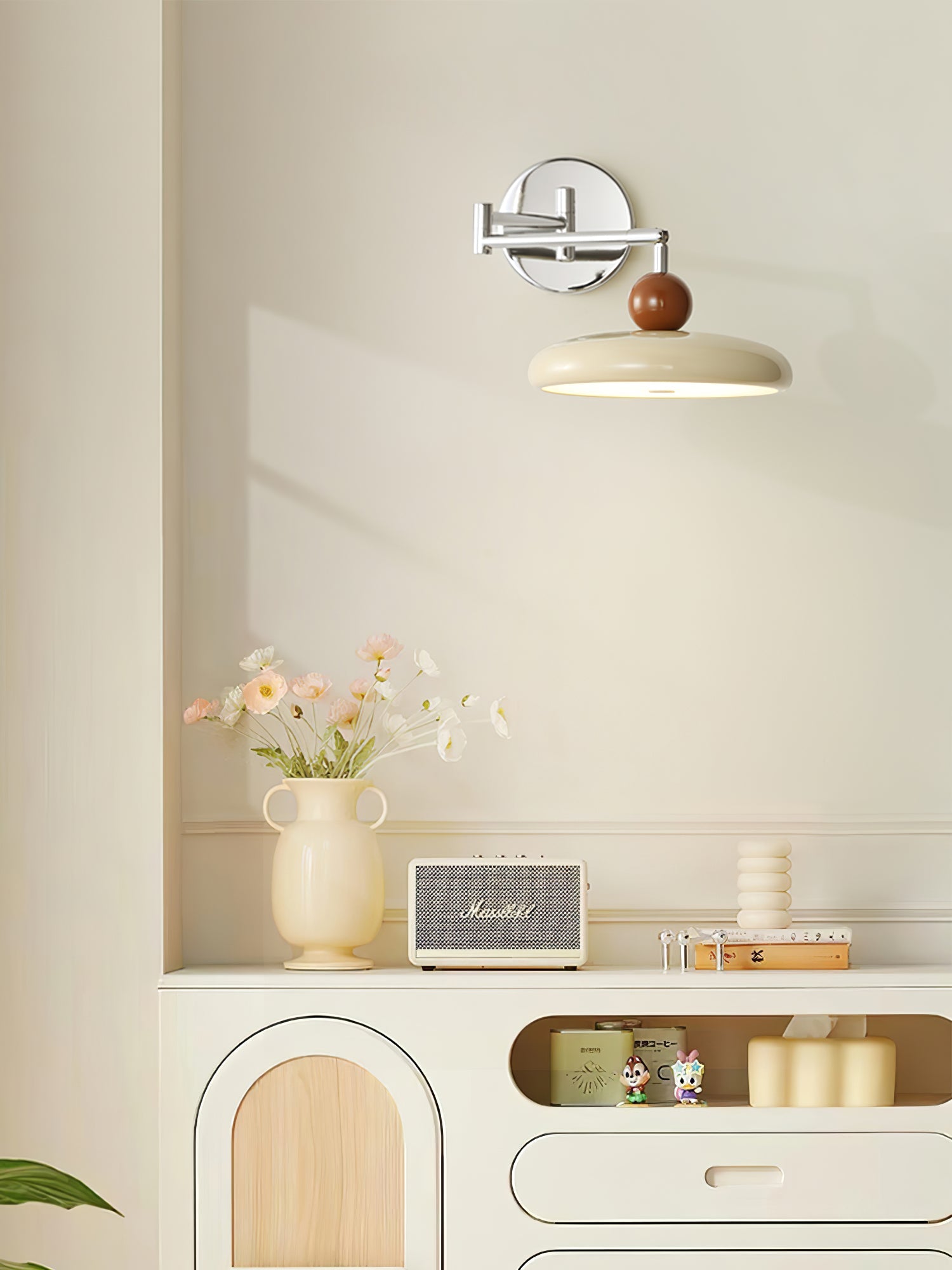 Swing Arm Wall Lamp | Metal & Acrylic, Integrated LED for Indoor Use, Warm to Cool Light Options