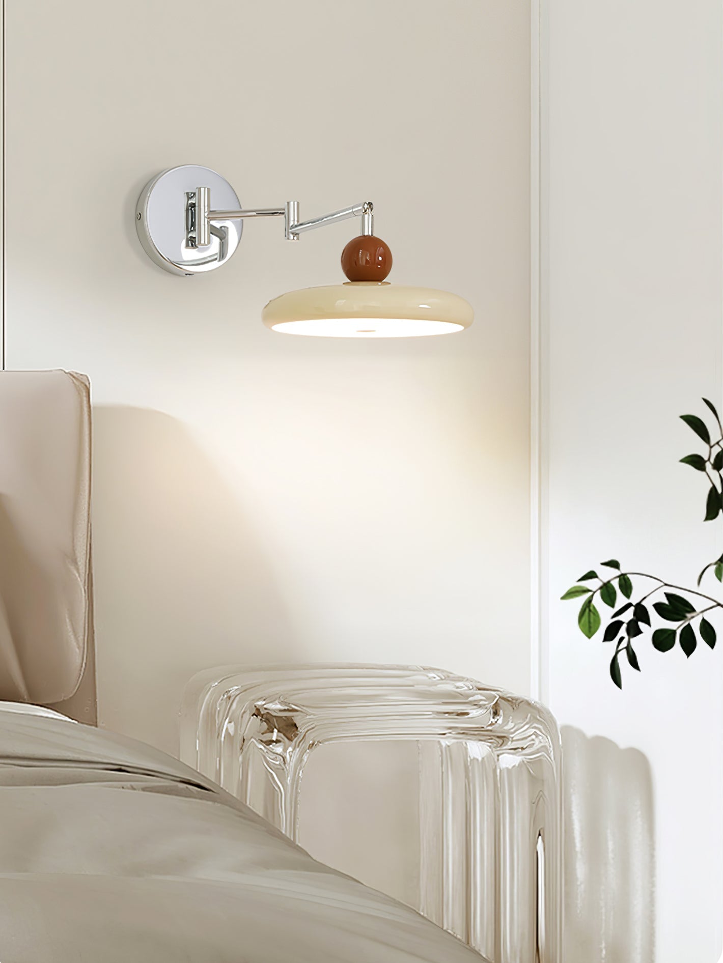 Swing Arm Wall Lamp | Metal & Acrylic, Integrated LED for Indoor Use, Warm to Cool Light Options