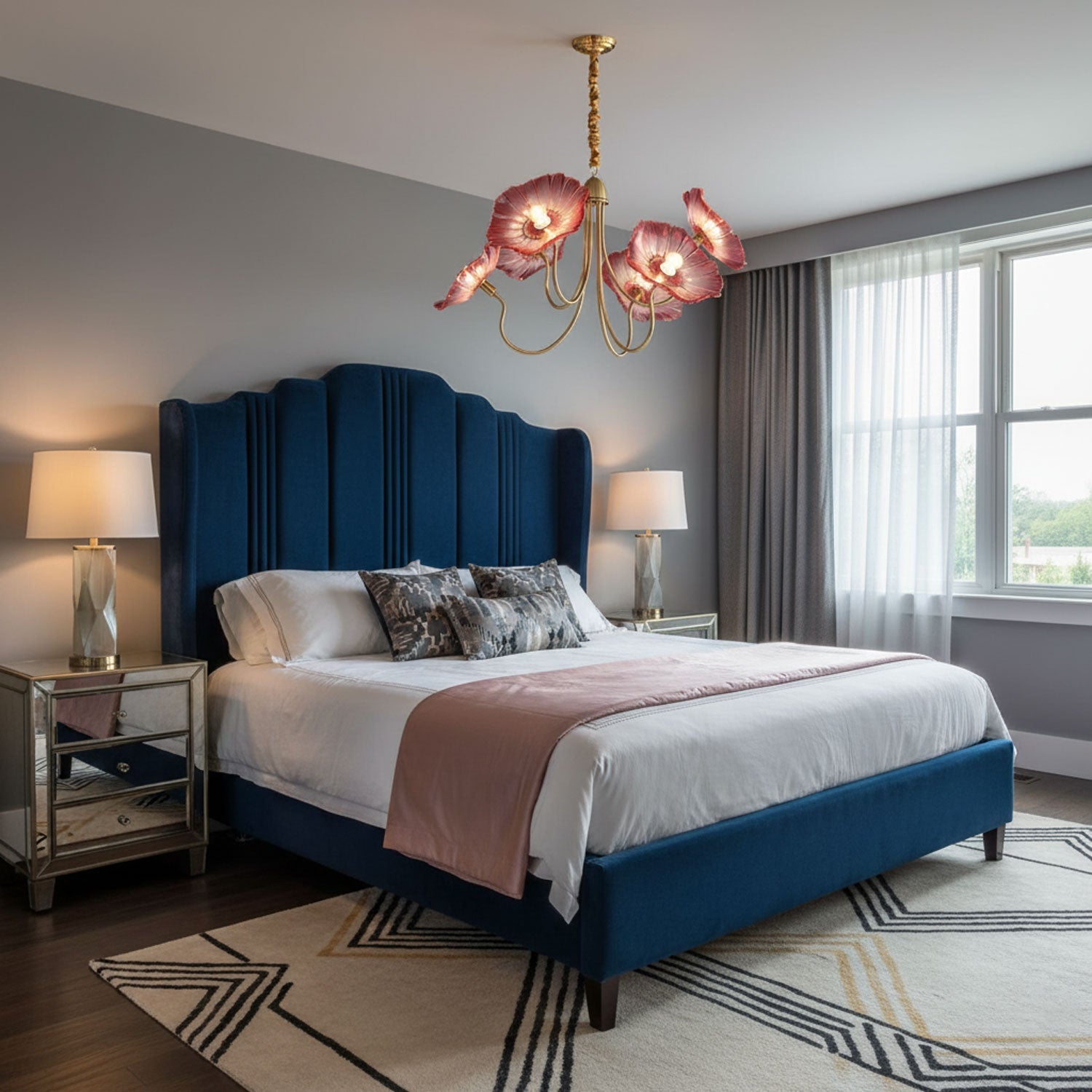 Lotus Leaf Glass Chandelier | Frosted Glass, Gold Finish & Ideal for Indoor Lighting