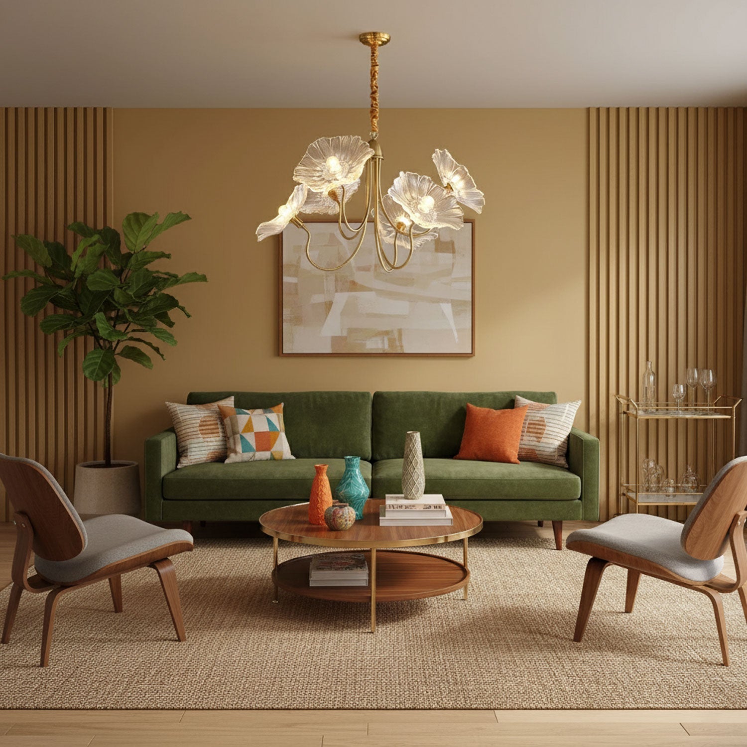 Lotus Leaf Glass Chandelier | Frosted Glass, Gold Finish & Ideal for Indoor Lighting