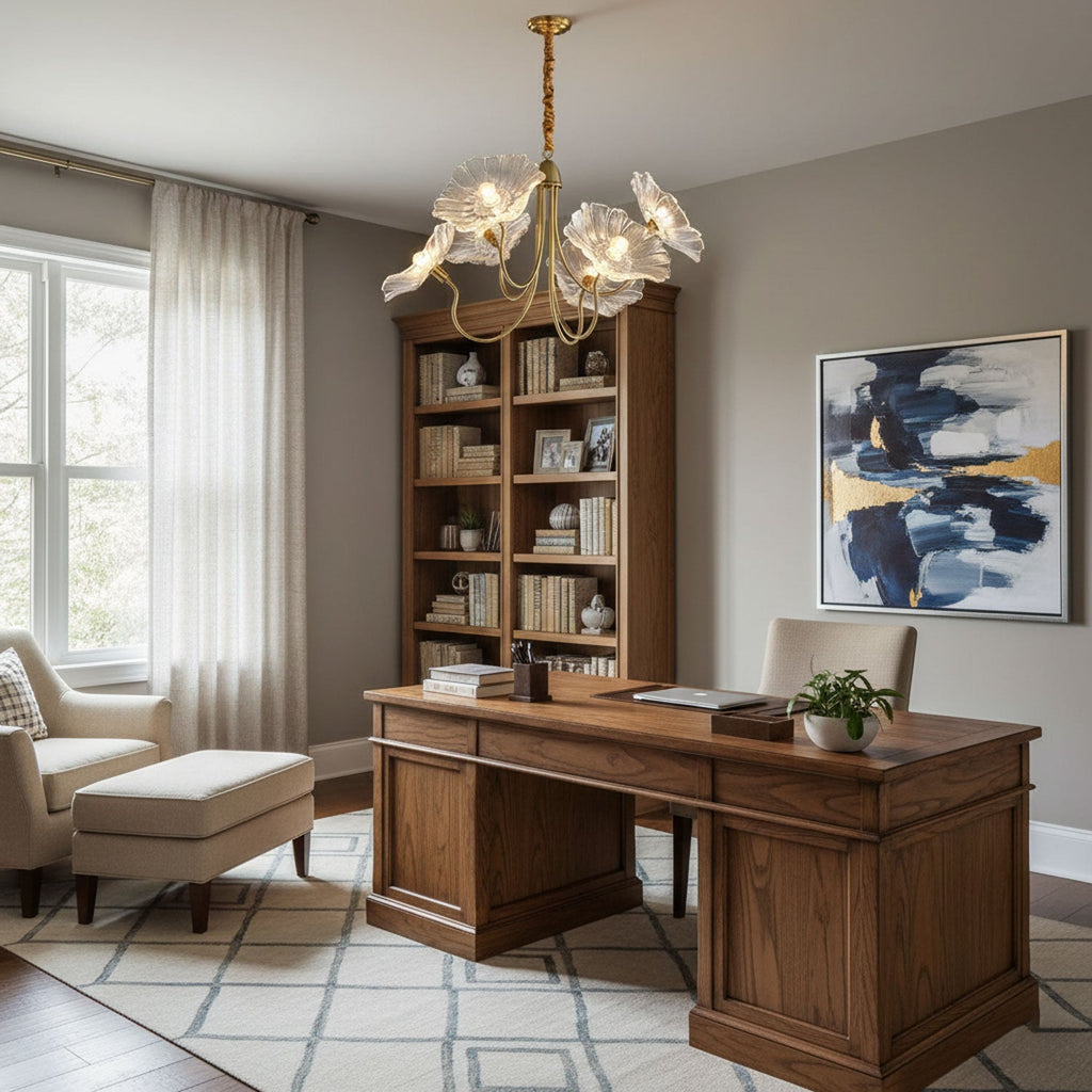 Lotus Leaf Glass Chandelier | Frosted Glass, Gold Finish & Ideal for Indoor Lighting