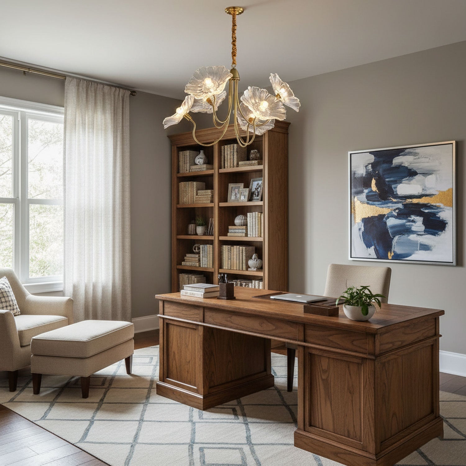 Lotus Leaf Glass Chandelier | Frosted Glass, Gold Finish & Ideal for Indoor Lighting