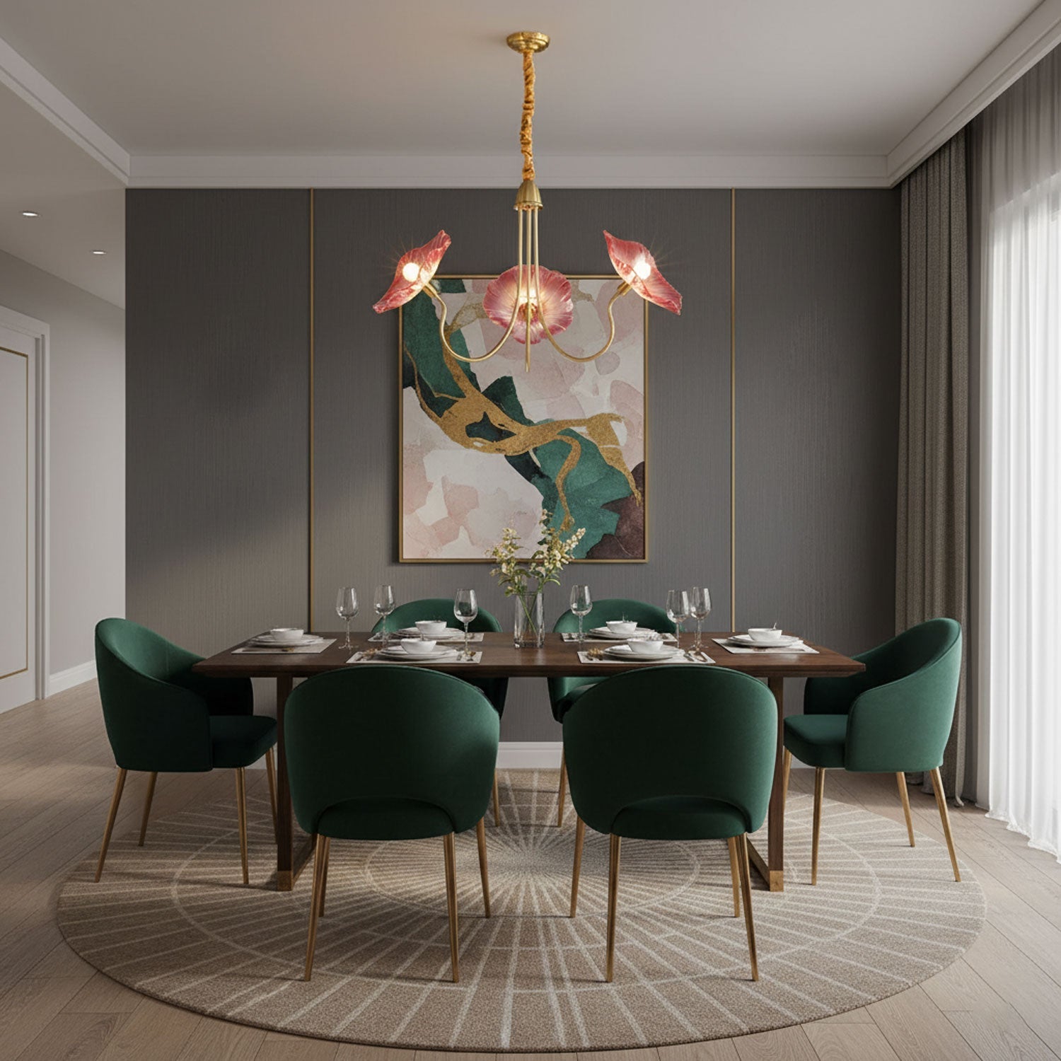 Lotus Leaf Glass Chandelier | Frosted Glass, Gold Finish & Ideal for Indoor Lighting