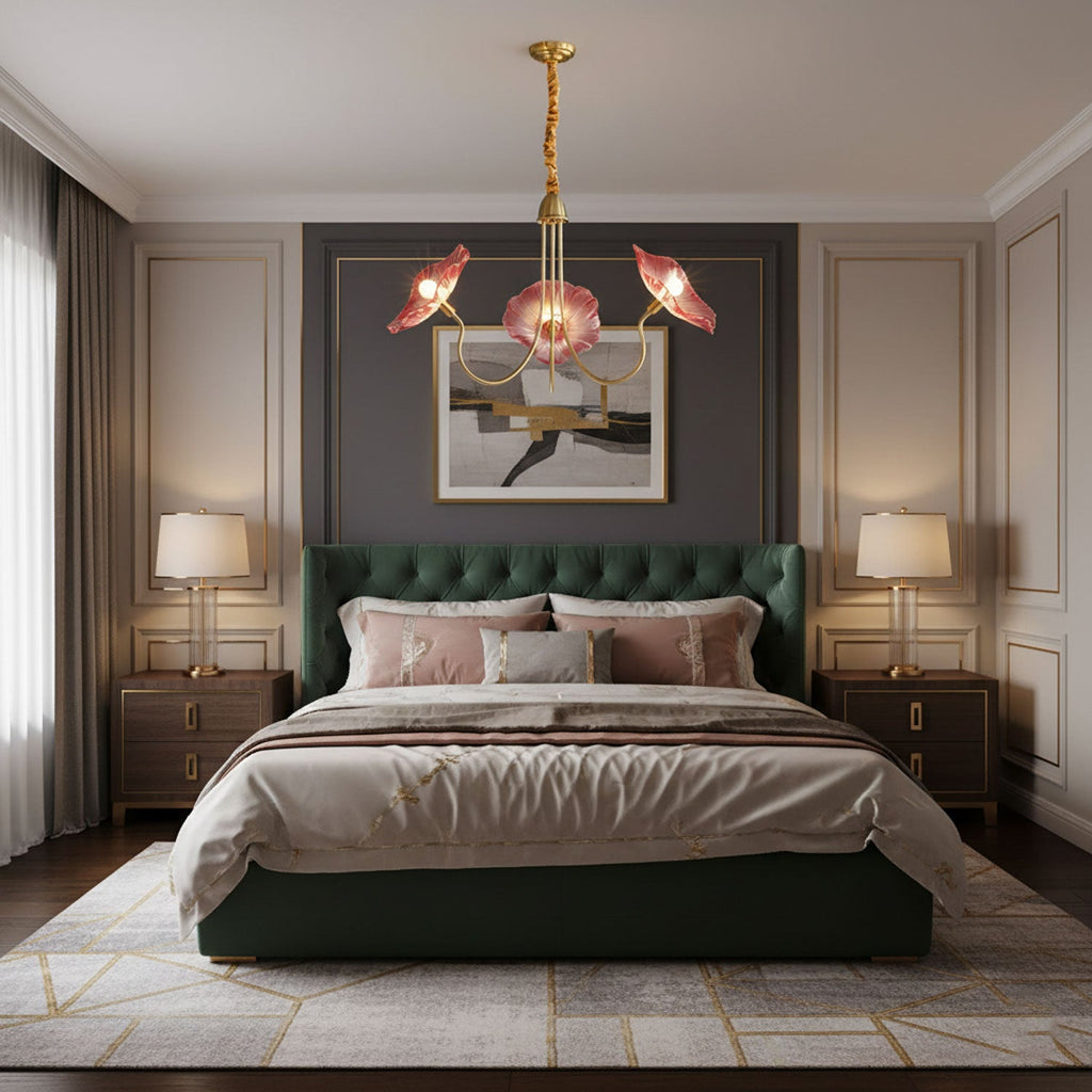 Lotus Leaf Glass Chandelier | Frosted Glass, Gold Finish & Ideal for Indoor Lighting