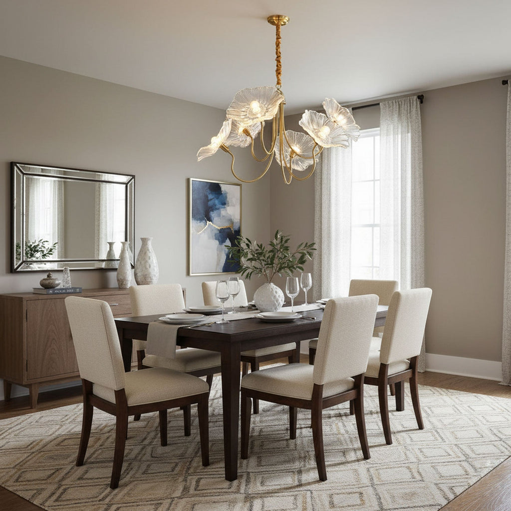 Lotus Leaf Glass Chandelier | Frosted Glass, Gold Finish & Ideal for Indoor Lighting