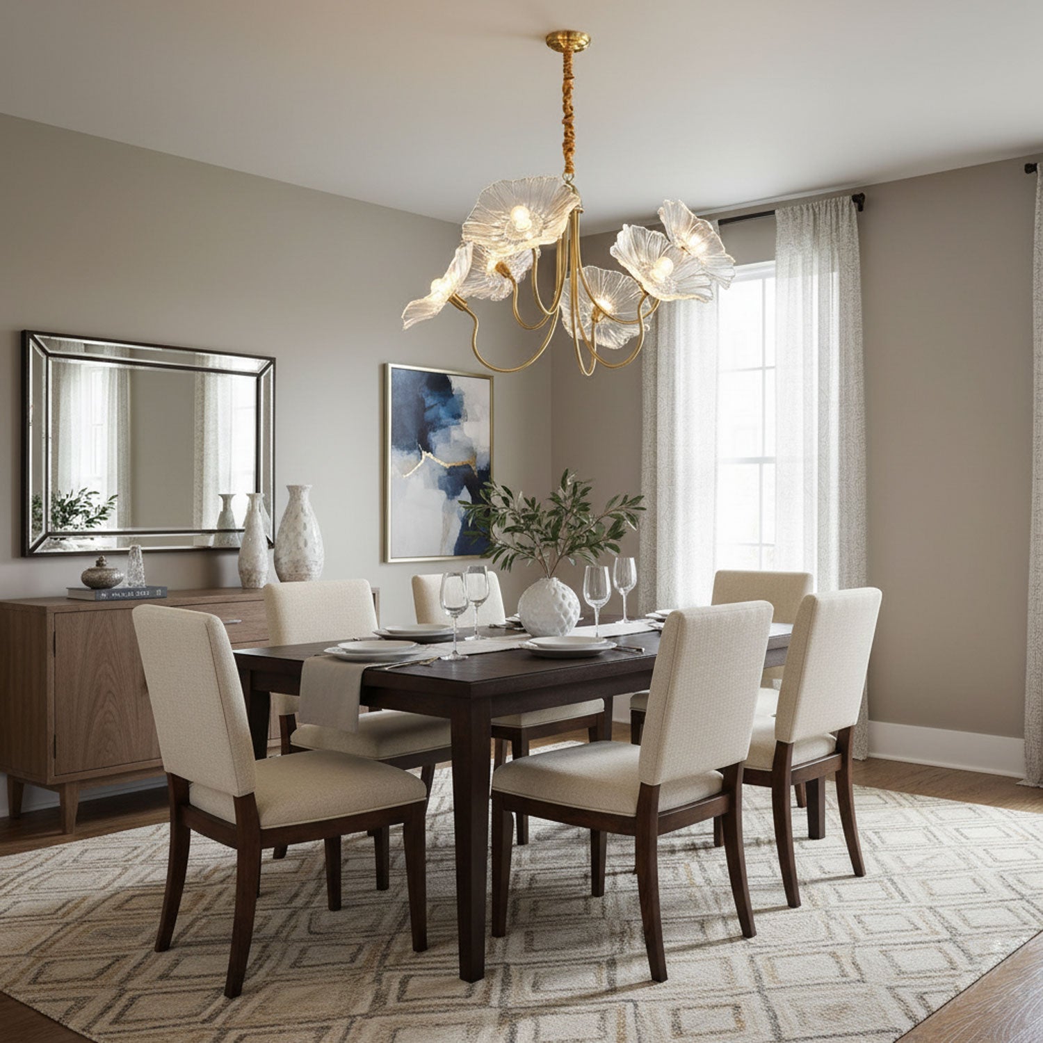 Lotus Leaf Glass Chandelier | Frosted Glass, Gold Finish & Ideal for Indoor Lighting