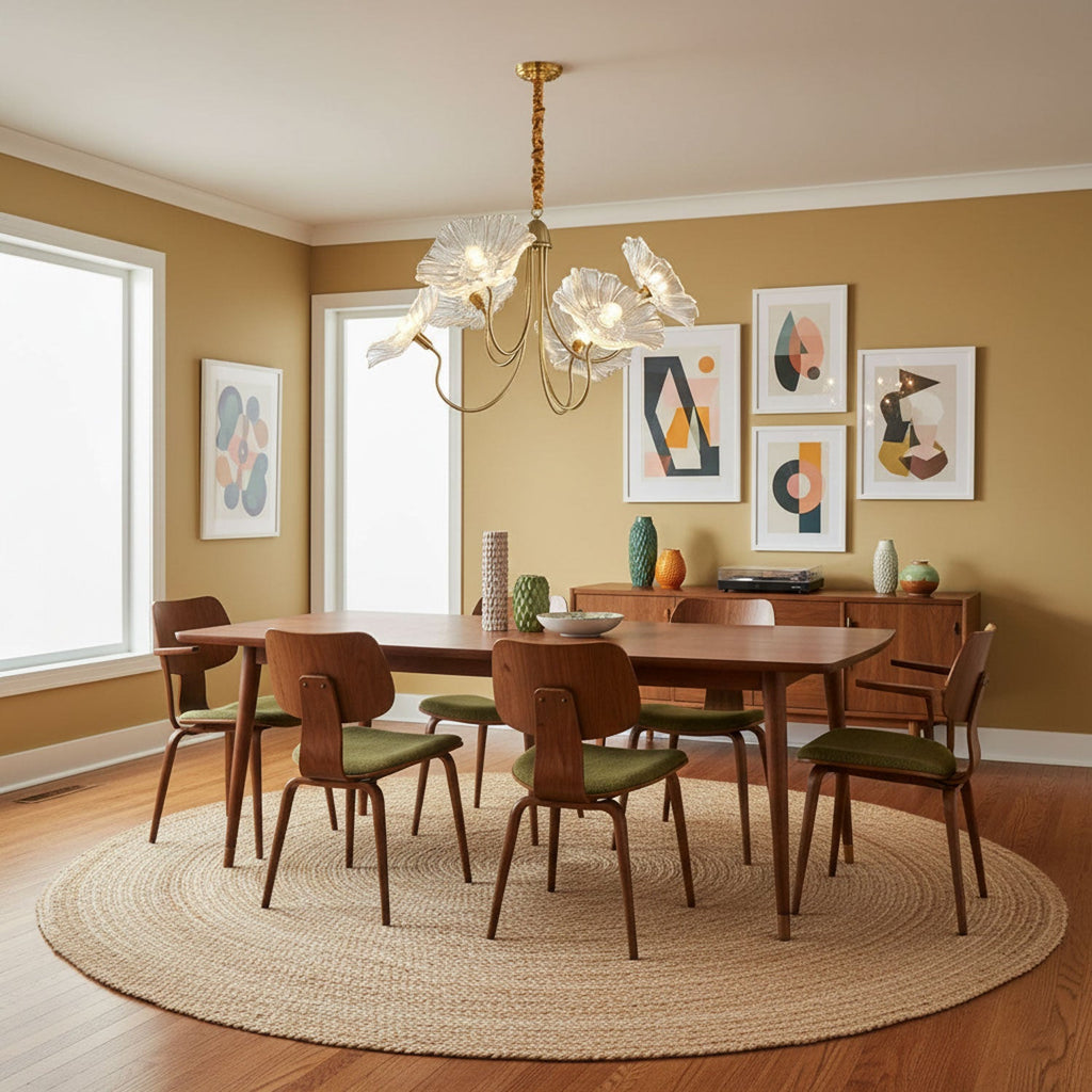 Lotus Leaf Glass Chandelier | Frosted Glass, Gold Finish & Ideal for Indoor Lighting