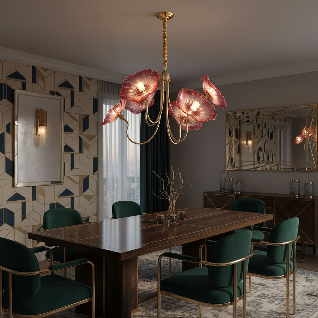 Lotus Leaf Glass Chandelier | Frosted Glass, Gold Finish & Ideal for Indoor Lighting