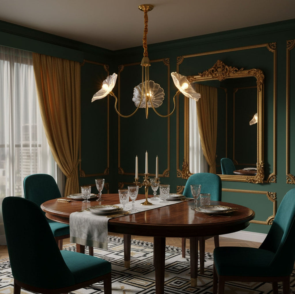 Lotus Leaf Glass Chandelier | Frosted Glass, Gold Finish & Ideal for Indoor Lighting