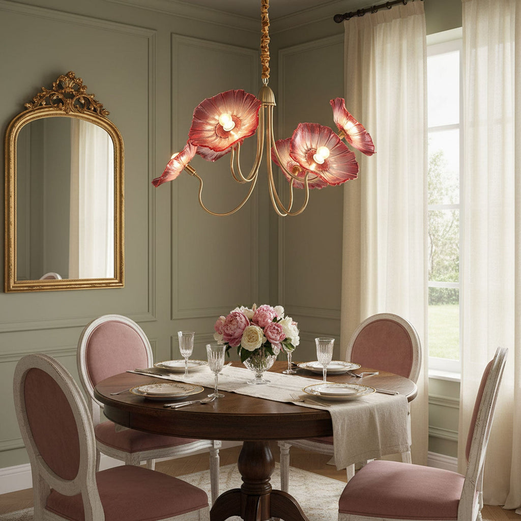 Lotus Leaf Glass Chandelier | Frosted Glass, Gold Finish & Ideal for Indoor Lighting