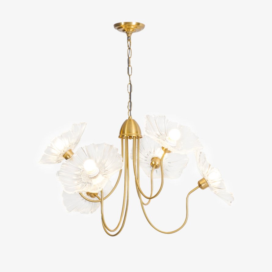 Lotus Leaf Glass Chandelier | Frosted Glass, Gold Finish & Ideal for Indoor Lighting