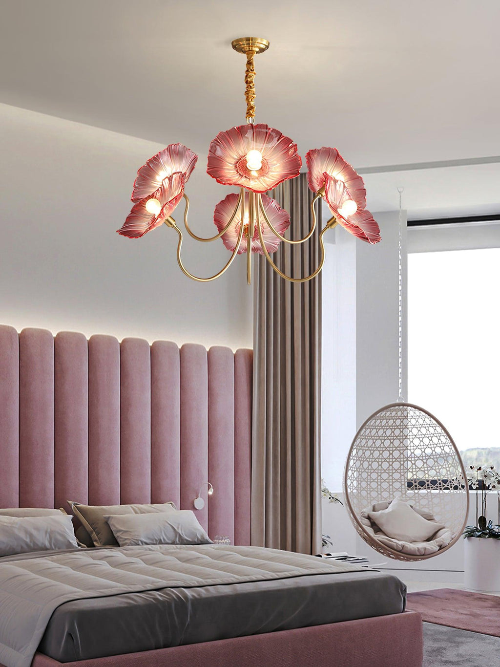 Lotus Leaf Glass Chandelier | Frosted Glass, Gold Finish & Ideal for Indoor Lighting