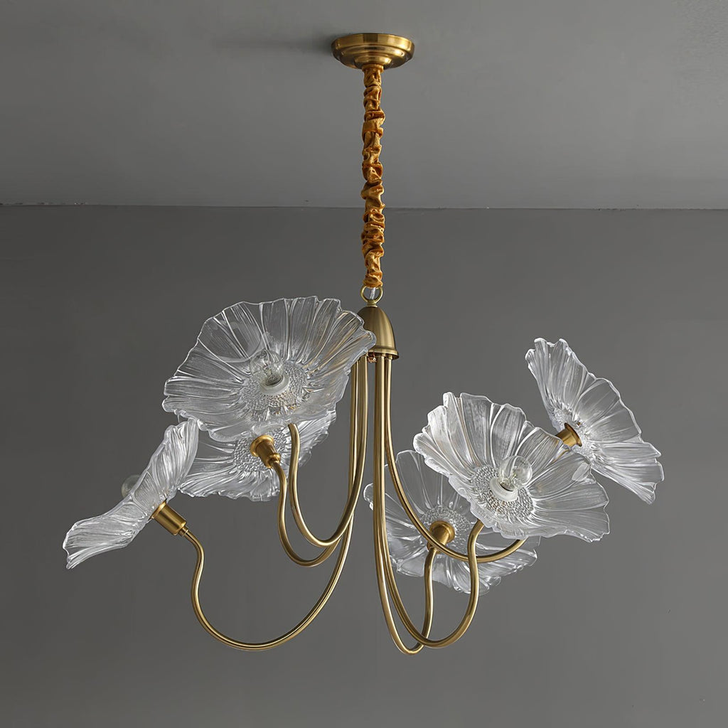 Lotus Leaf Glass Chandelier | Frosted Glass, Gold Finish & Ideal for Indoor Lighting