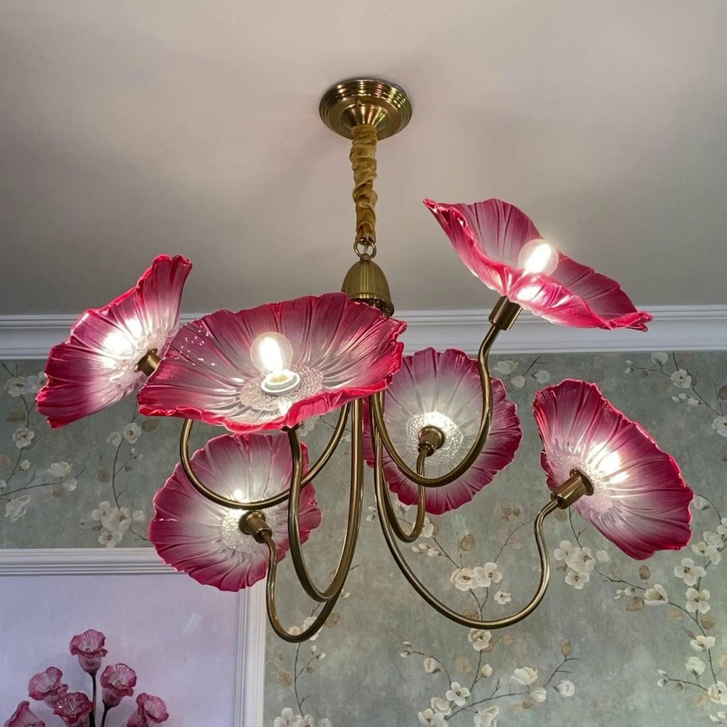 Lotus Leaf Glass Chandelier | Frosted Glass, Gold Finish & Ideal for Indoor Lighting