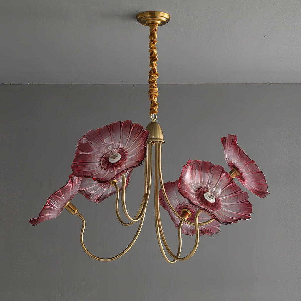 Lotus Leaf Glass Chandelier | Frosted Glass, Gold Finish & Ideal for Indoor Lighting