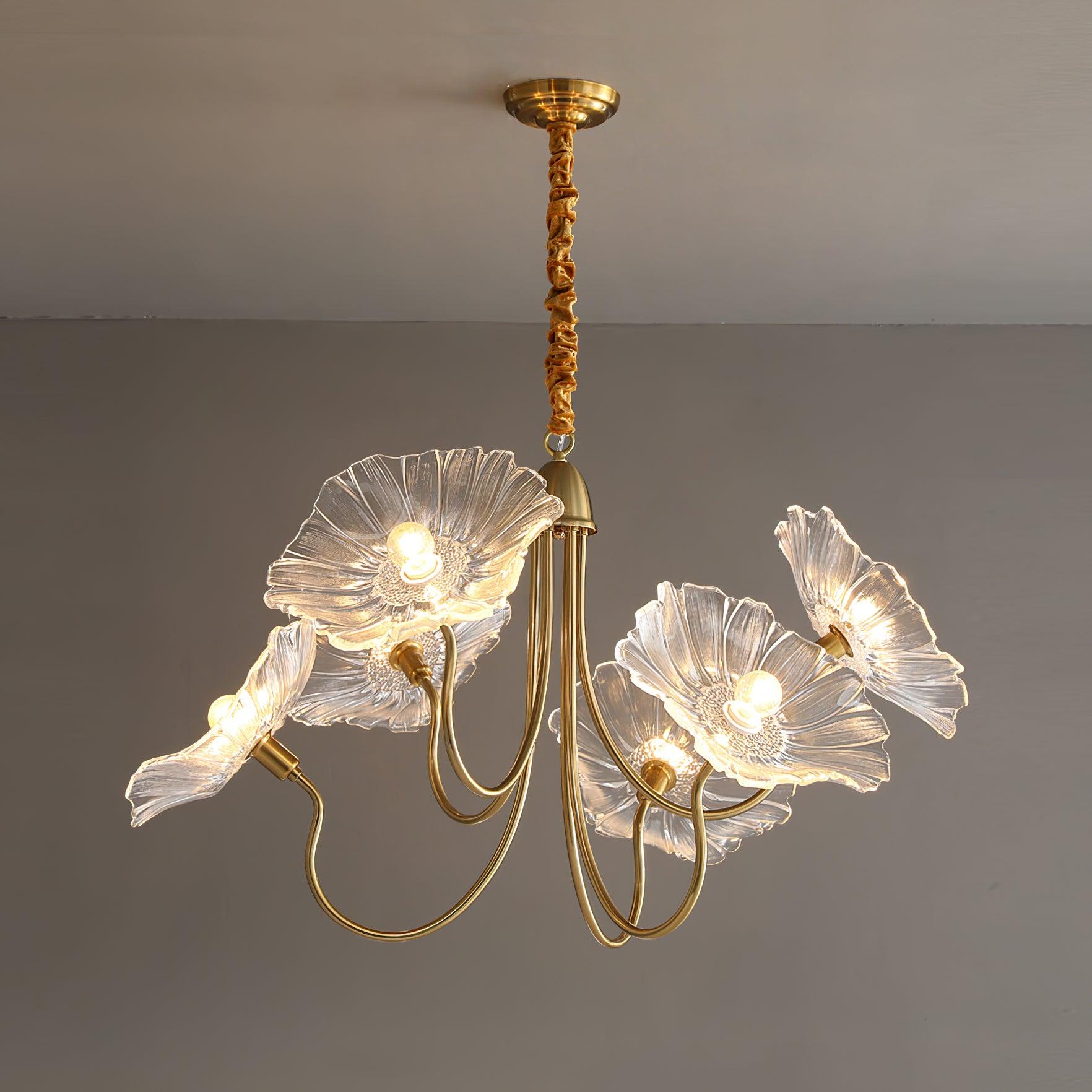 Lotus Leaf Glass Chandelier | Frosted Glass, Gold Finish & Ideal for Indoor Lighting